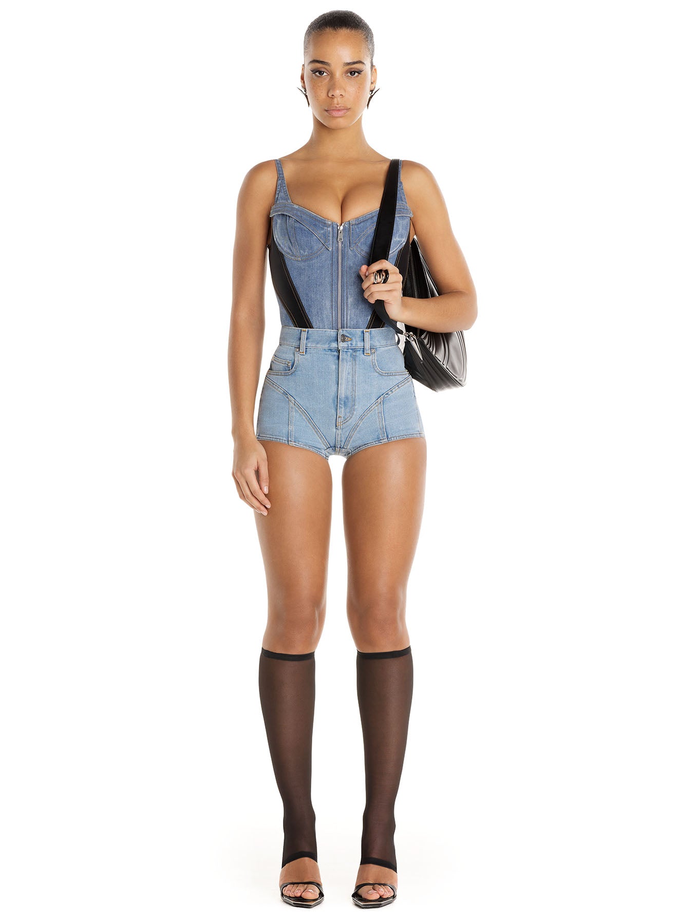 Corset denim bodysuit