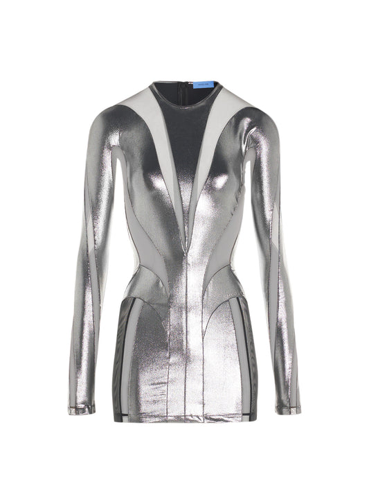 silver body shaping illusion dress