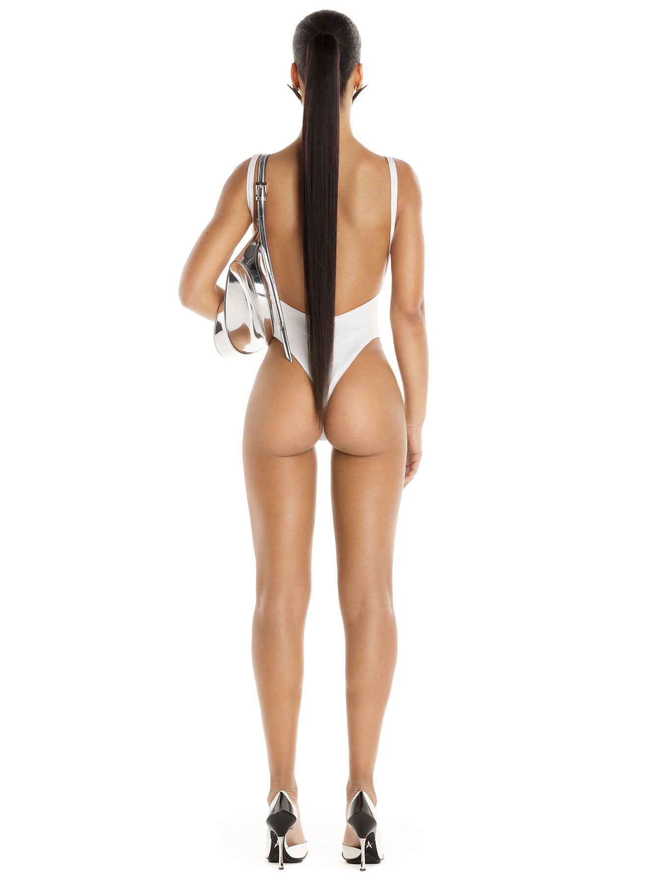 white corseted one-piece