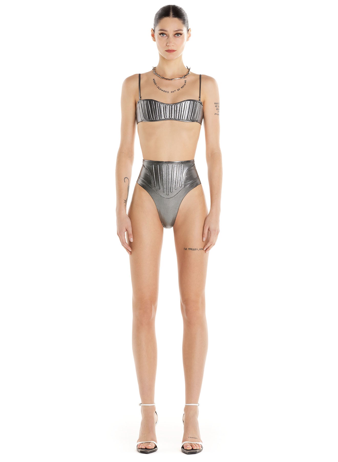 chrome corsetry bikini top