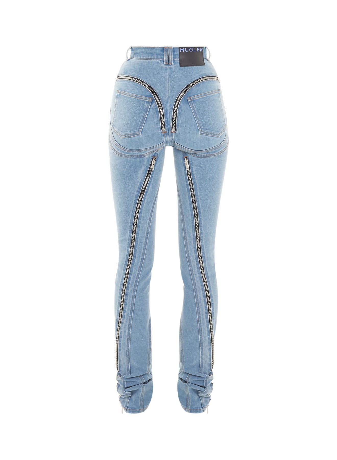 blue zipped spiral jeans