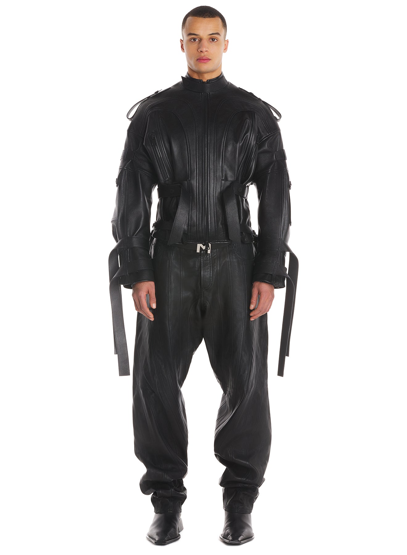 Lambskin spiral baggy trousers
