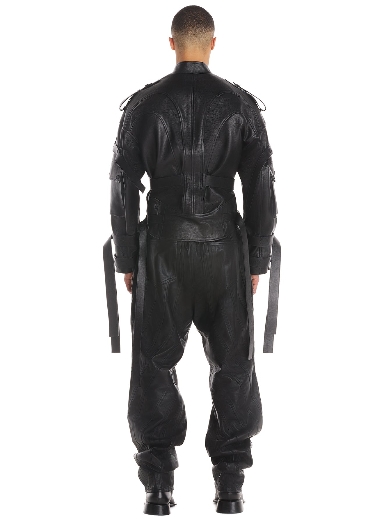 black lambskin spiral baggy trousers