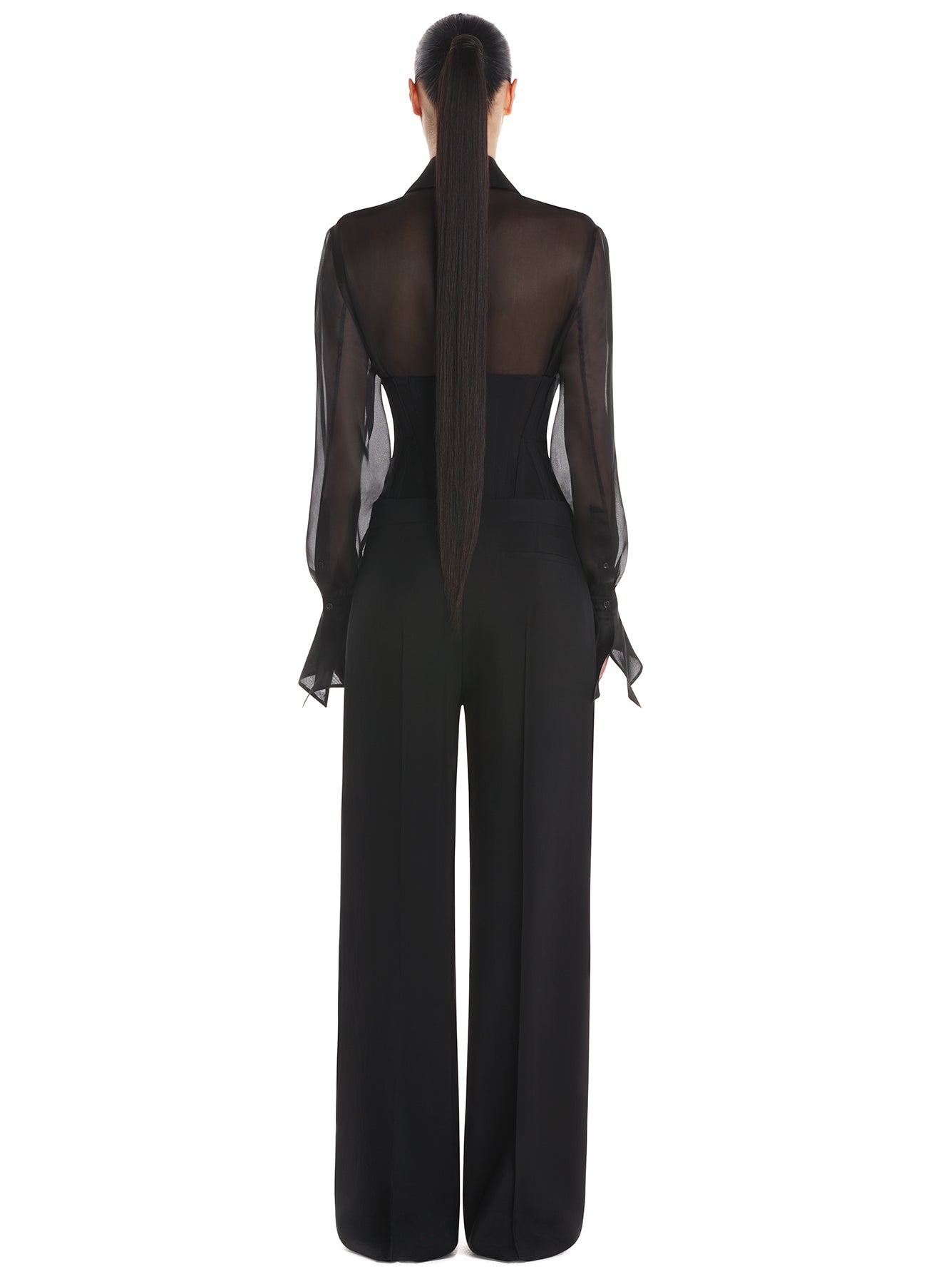 black tailored corset trousers