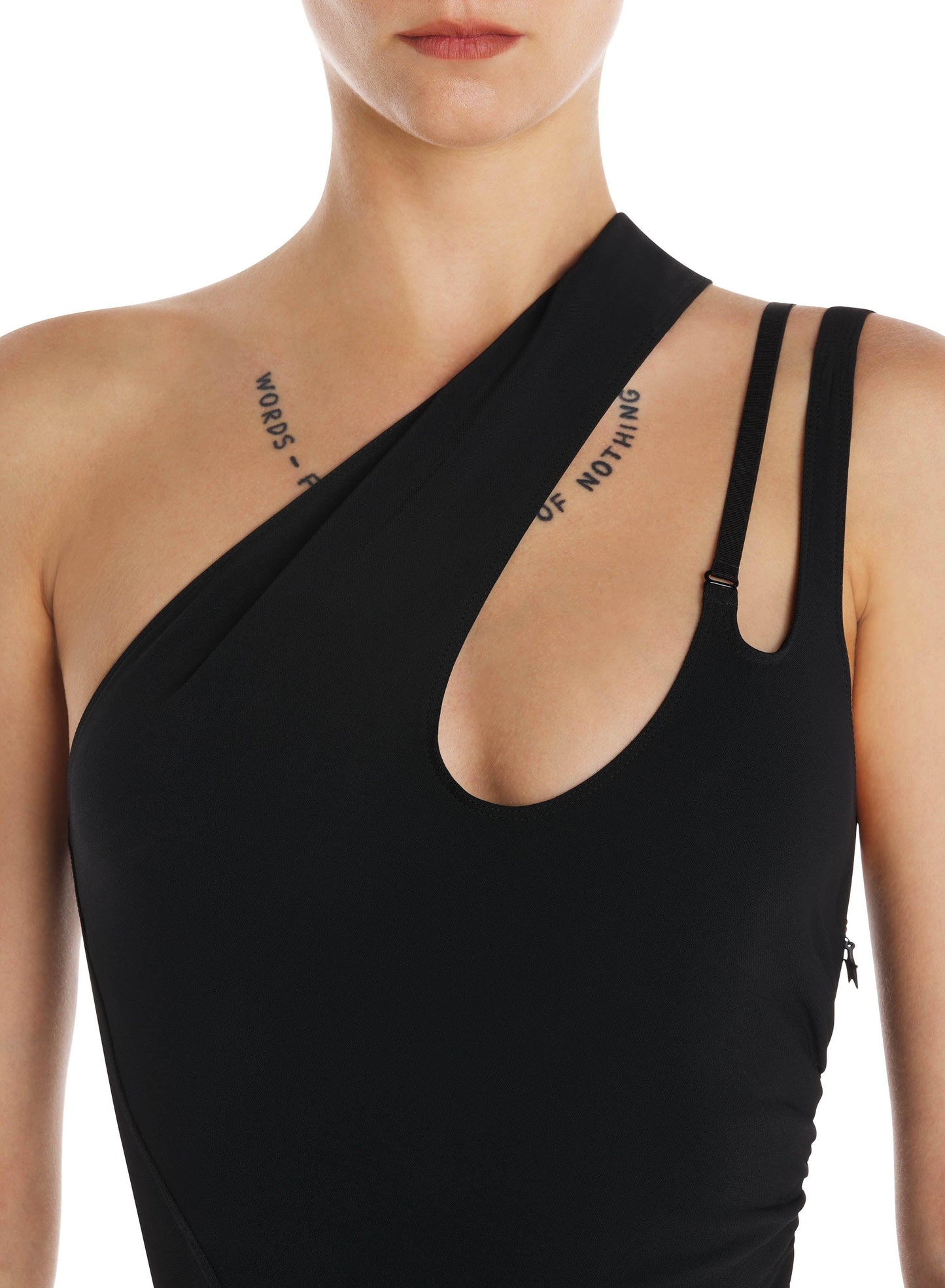 Asymmetric shoulder bodysuit