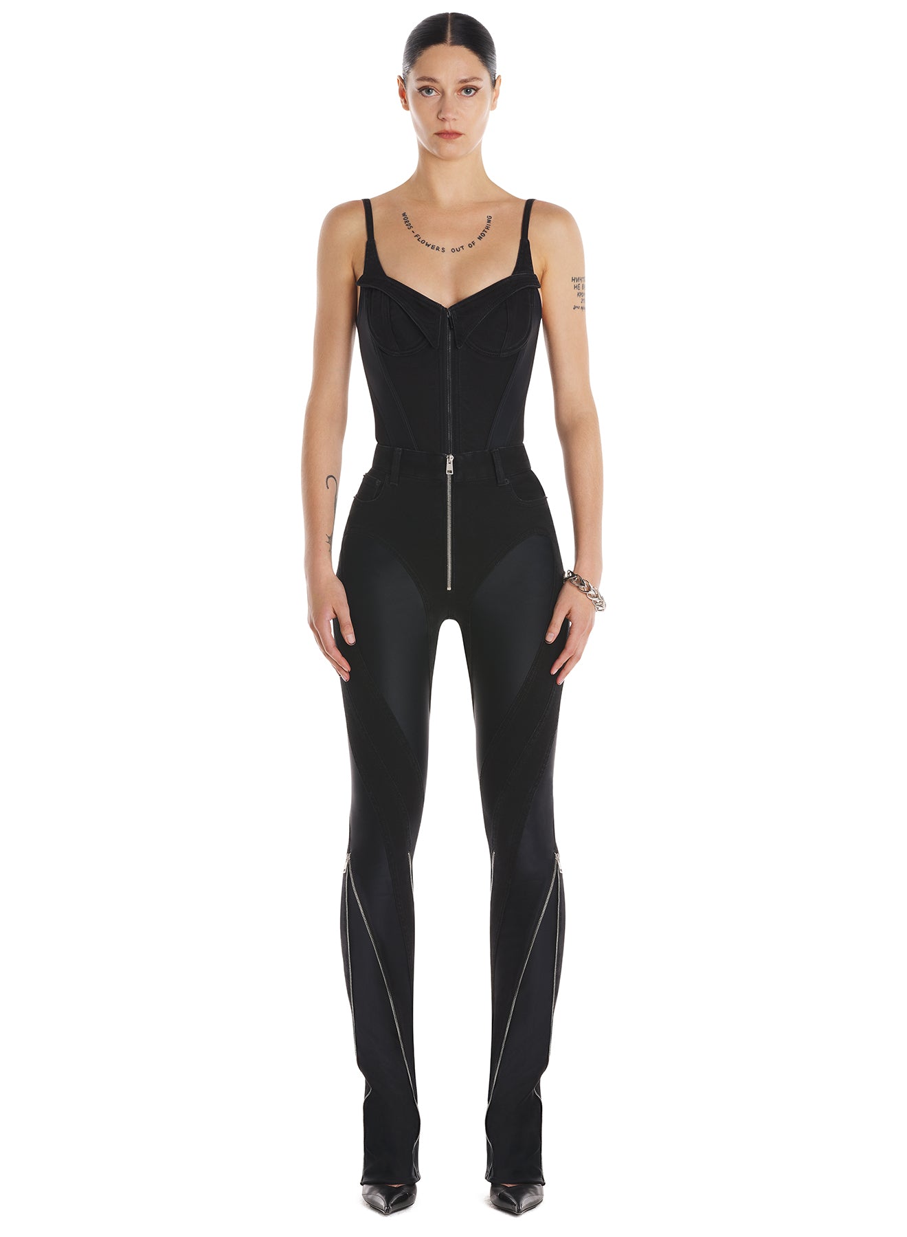 Zipped bi-material jeans