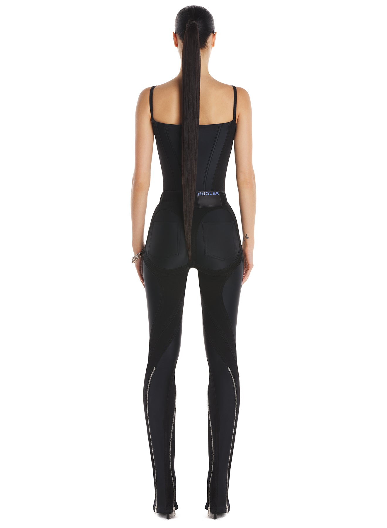Zipped bi-material jeans