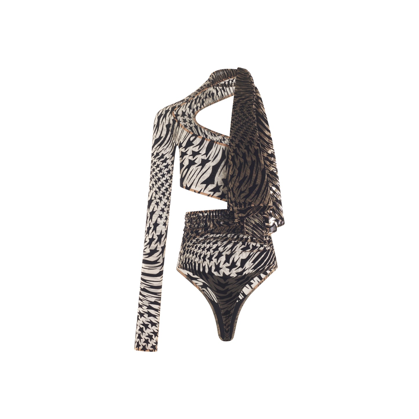 Nude flocked mesh cut-out bodysuit