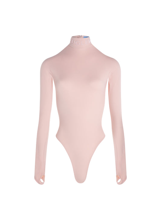pink high neck logo bodysuit