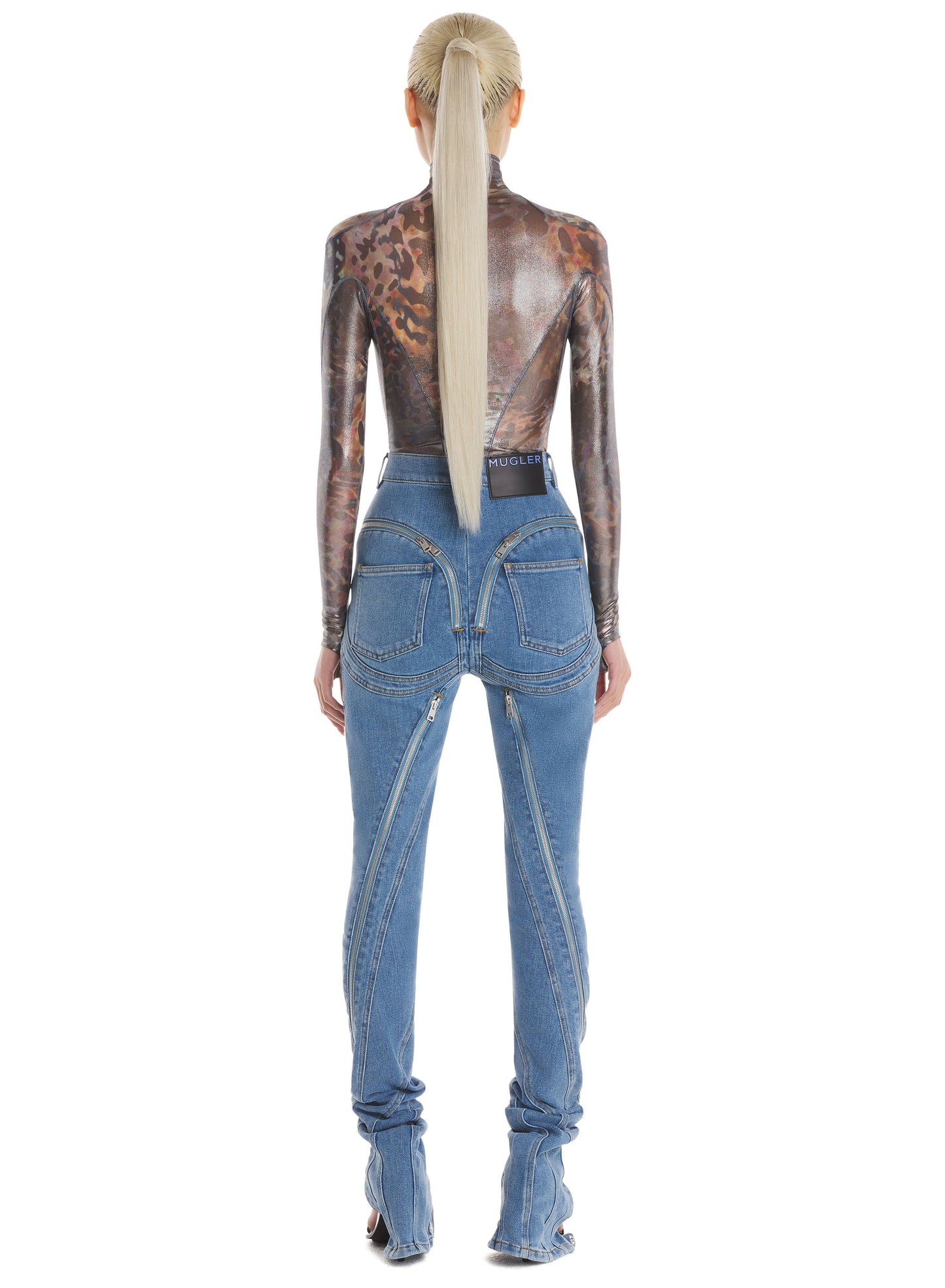 Printed mesh high neck bodysuit