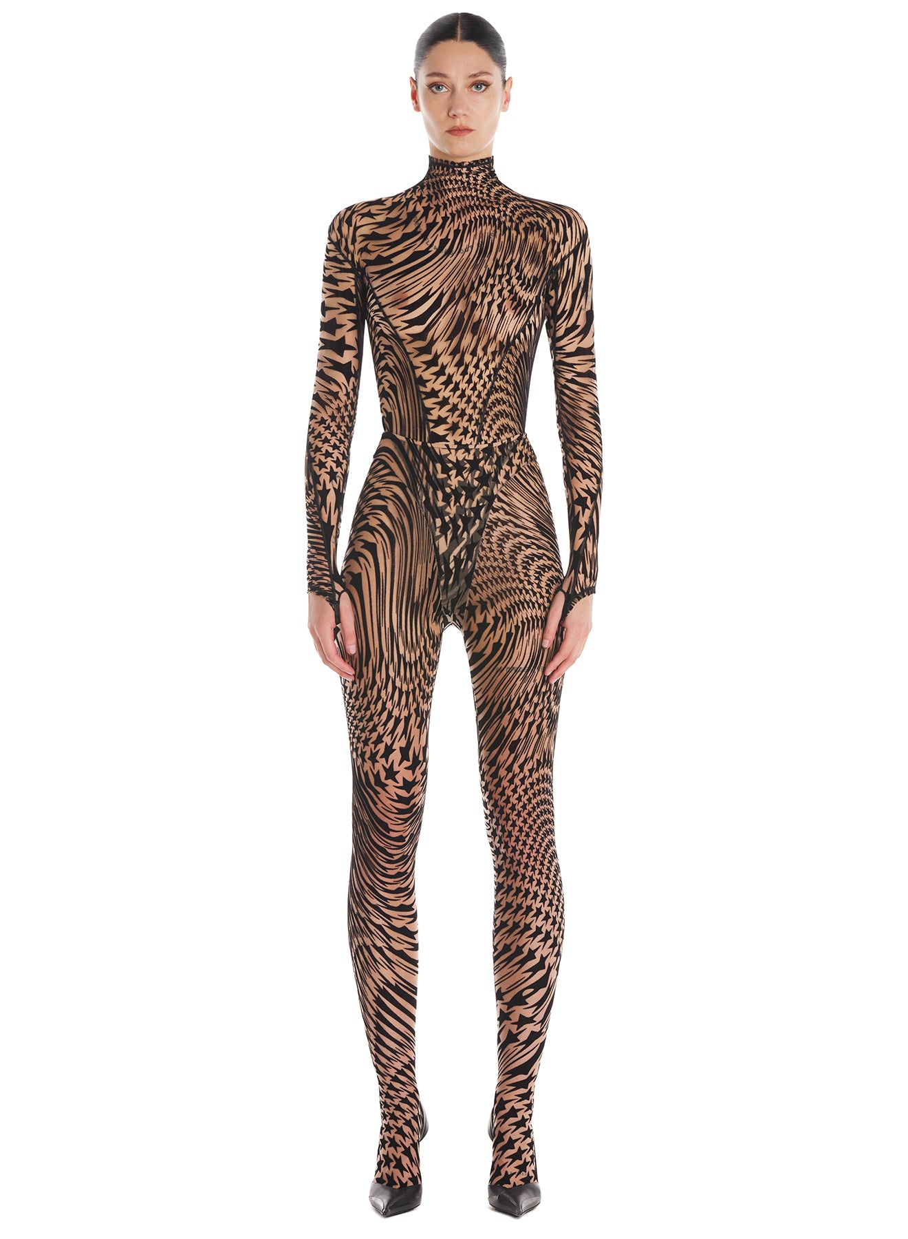 Flocked star mesh tights