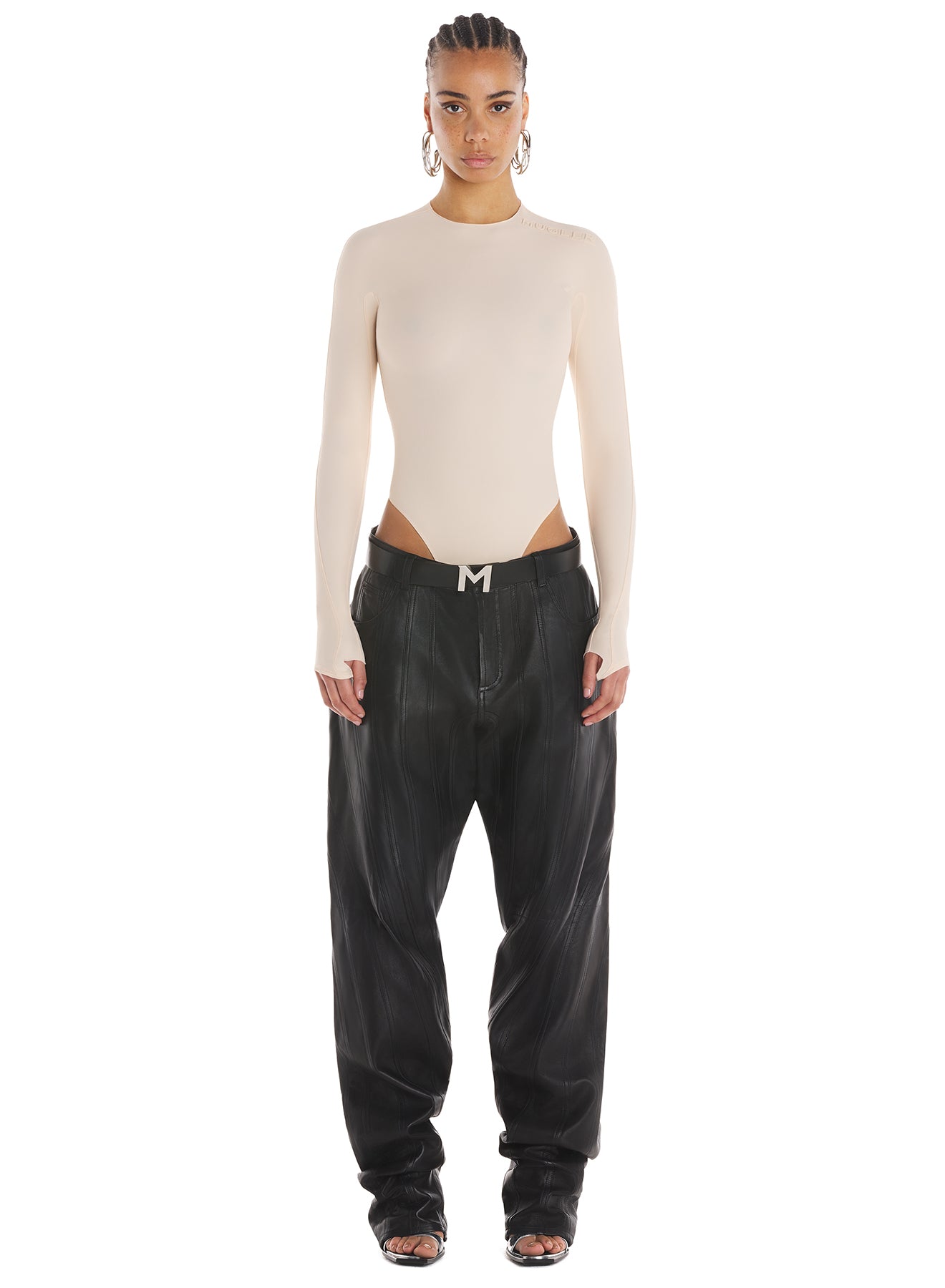 black lambskin spiral baggy trousers