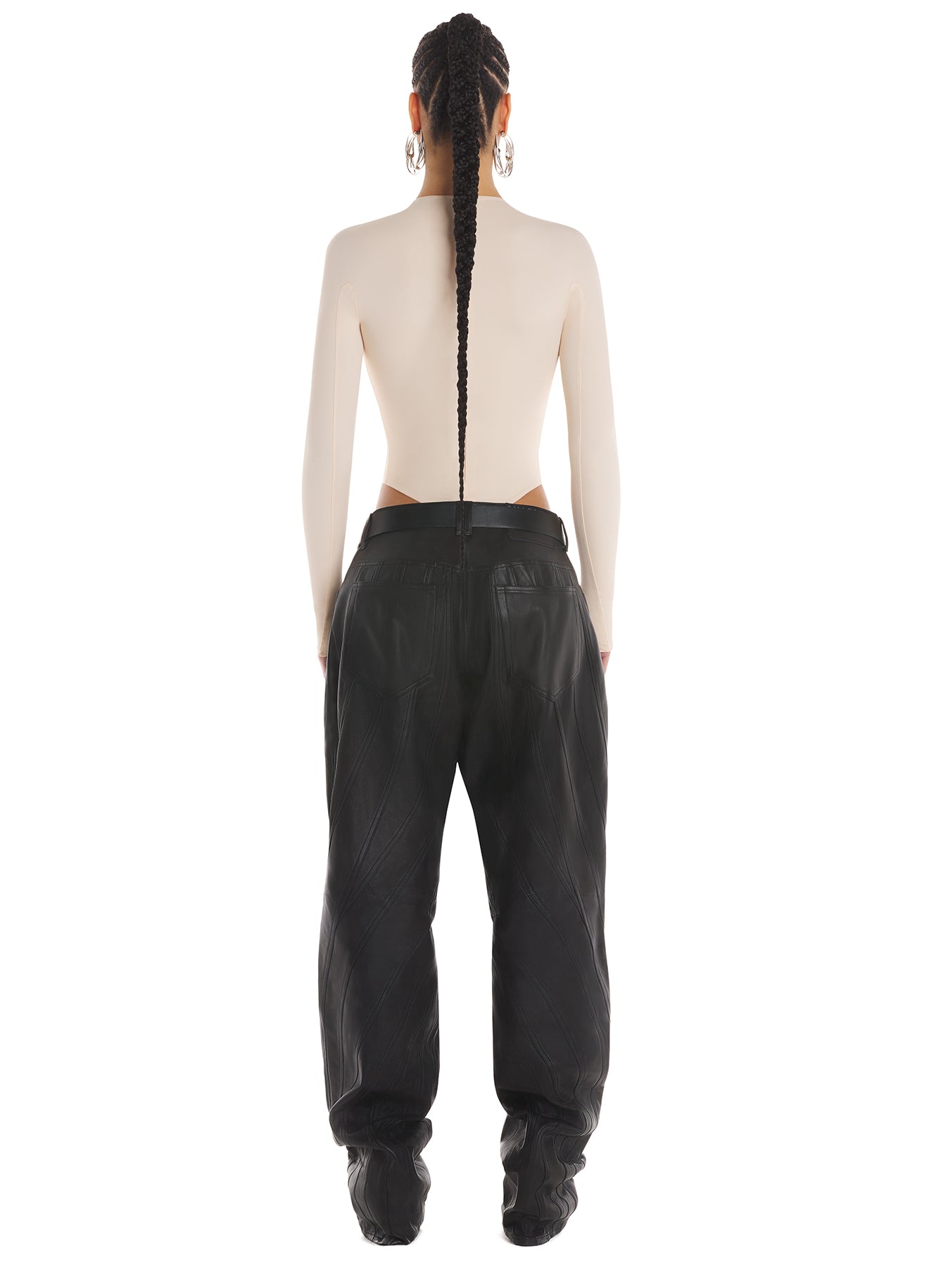 black lambskin spiral baggy trousers