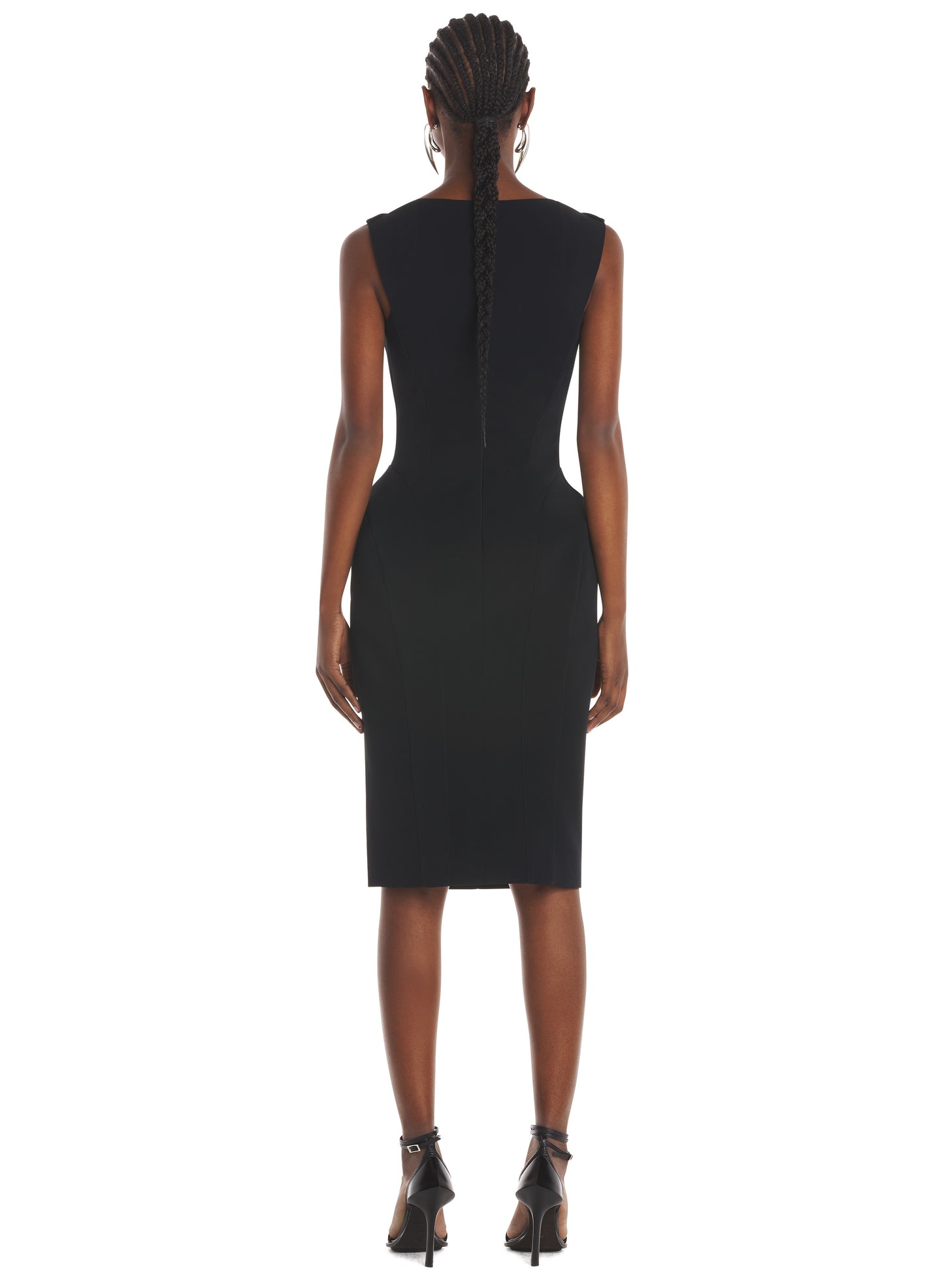 black tailored boat neck dress