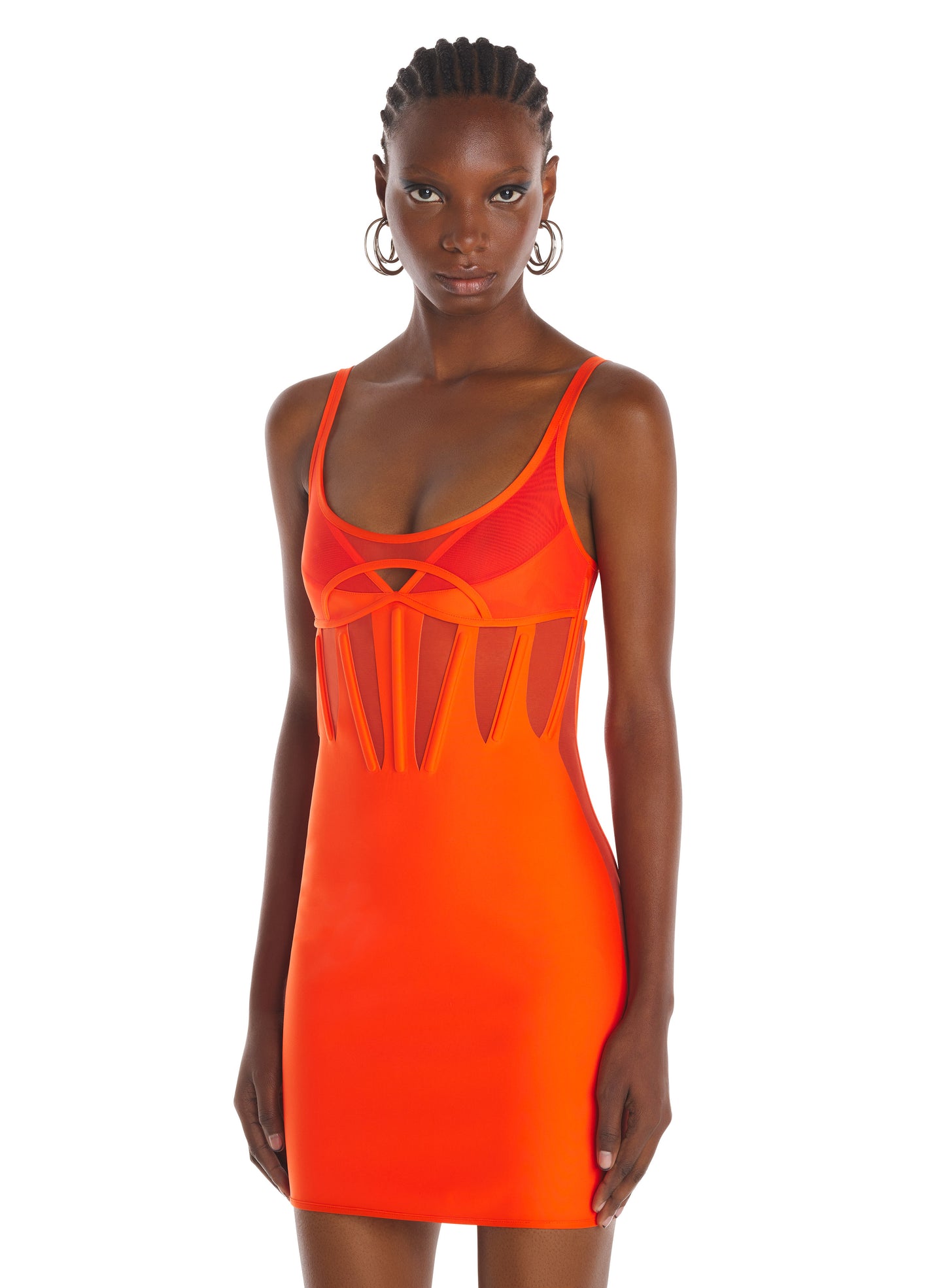 orange corseted dress