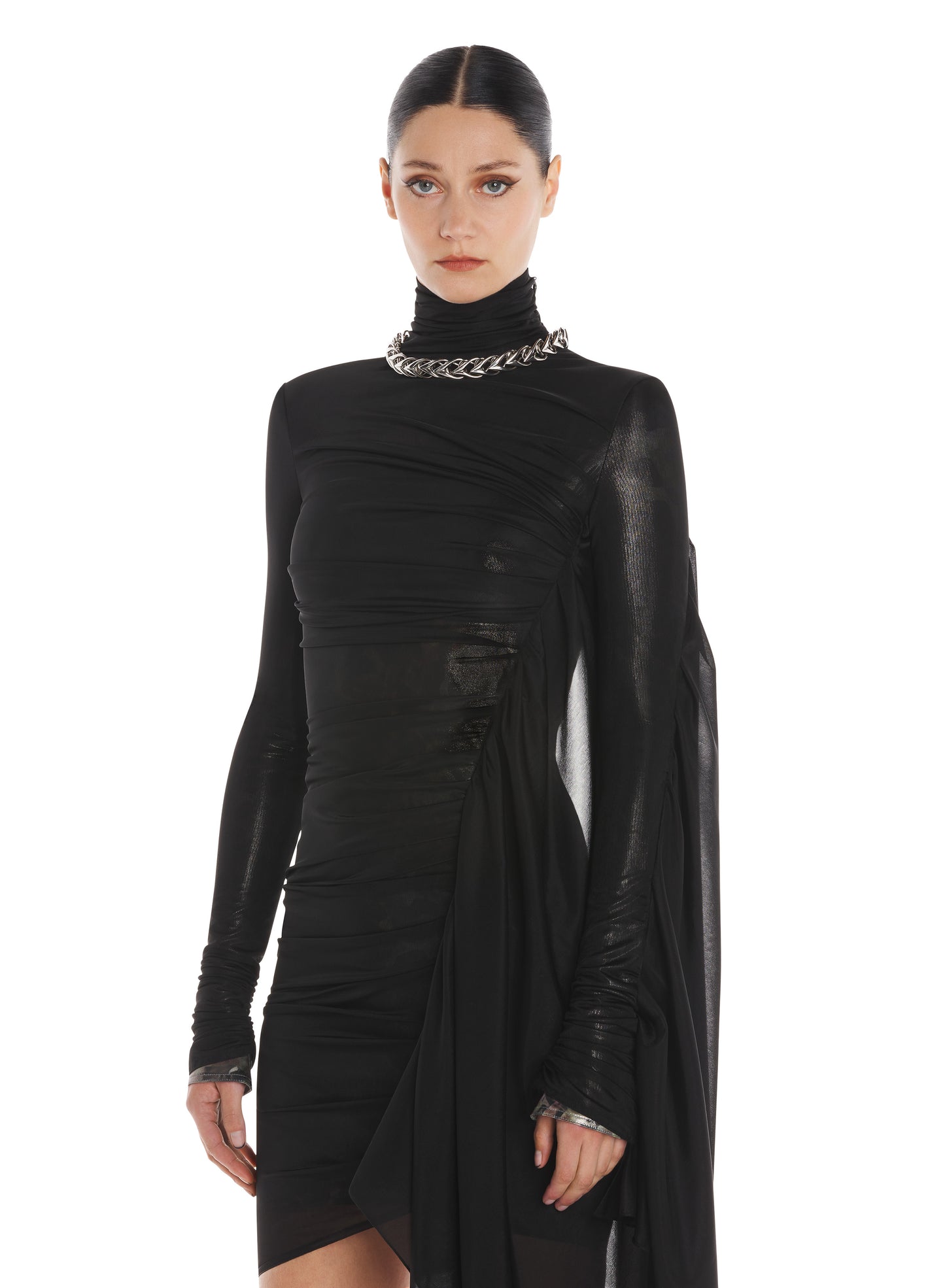 black draped dress