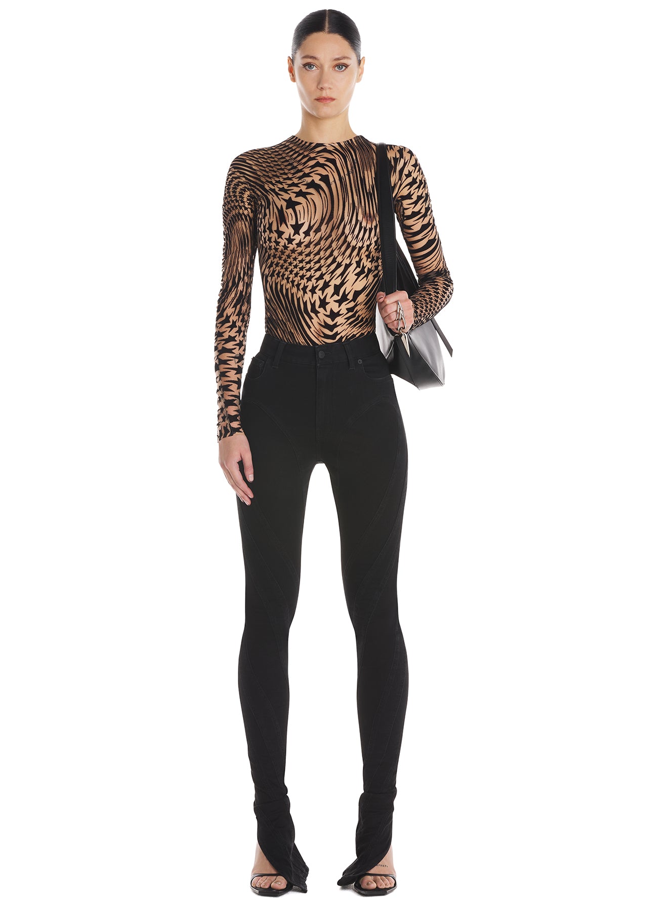 Slitted bi-material spiral jeans