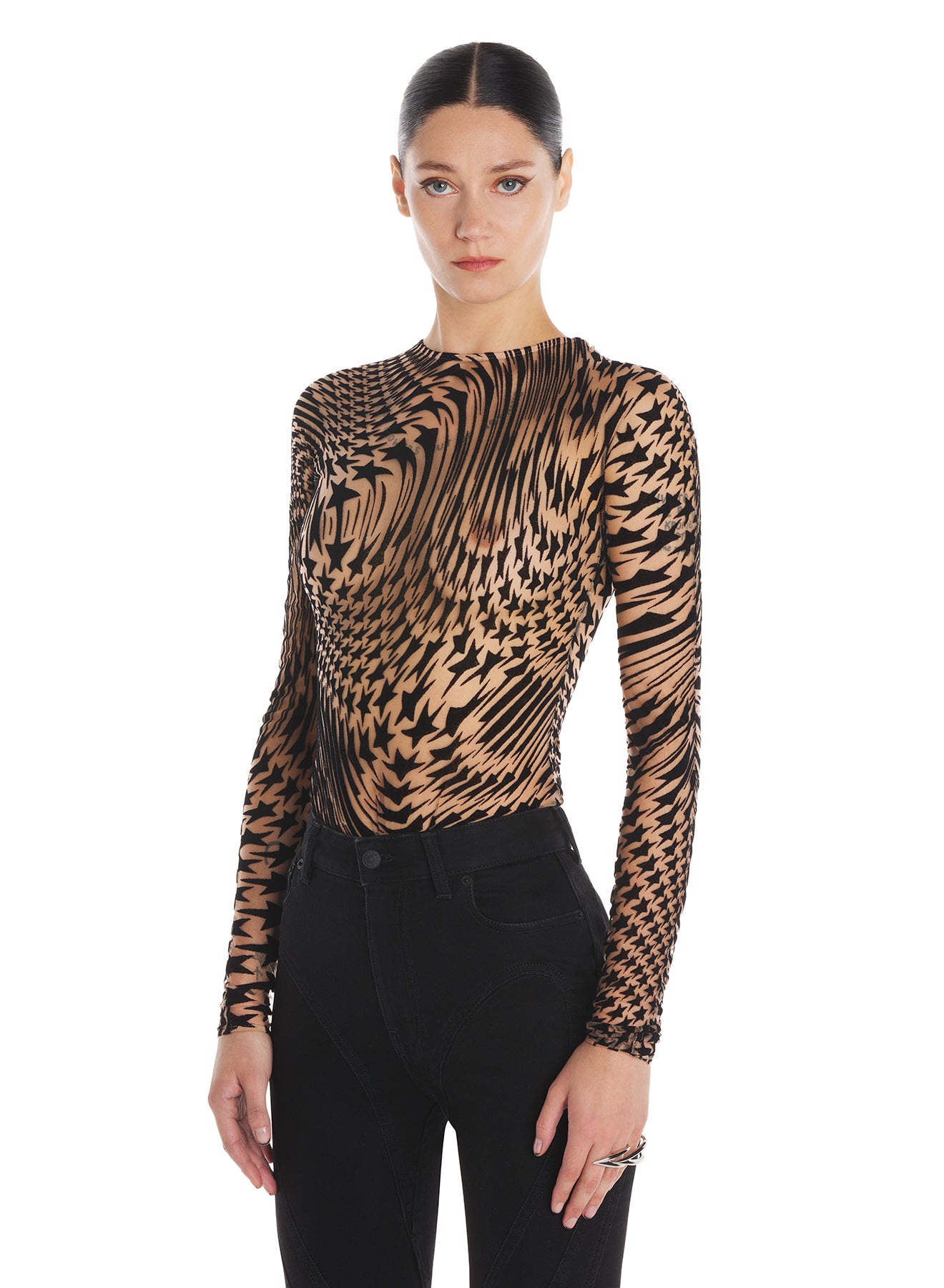 Flocked star mesh top