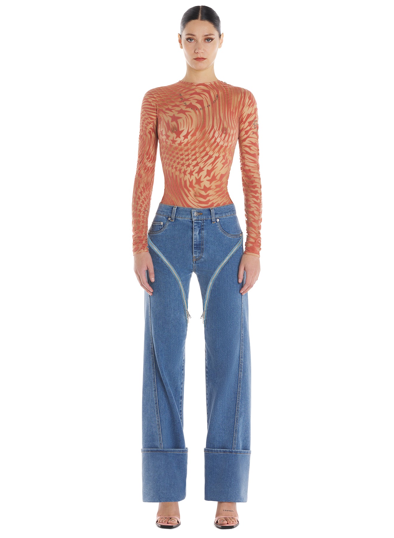 Cuffed zipper jeans
