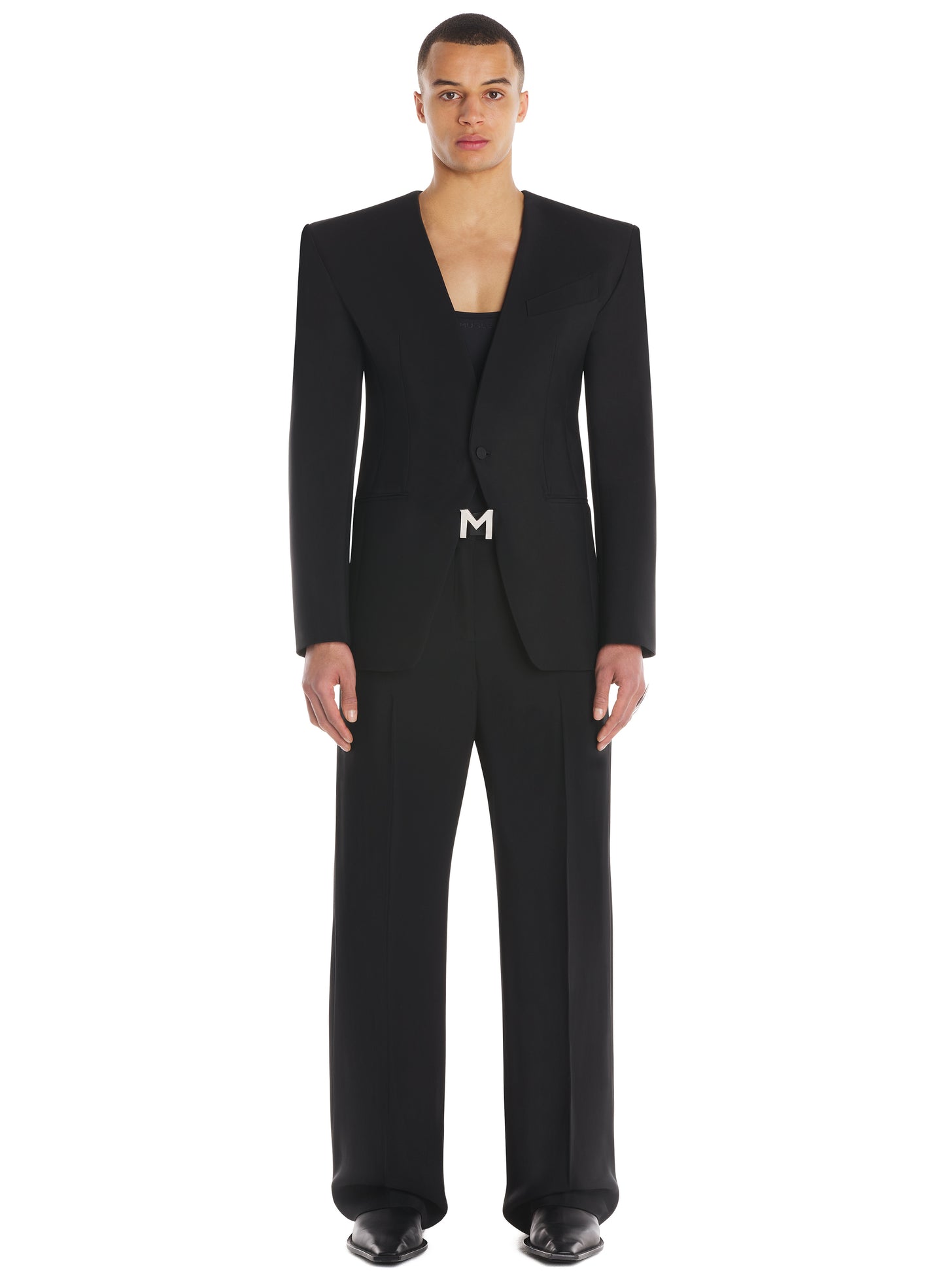 Collarless jacket