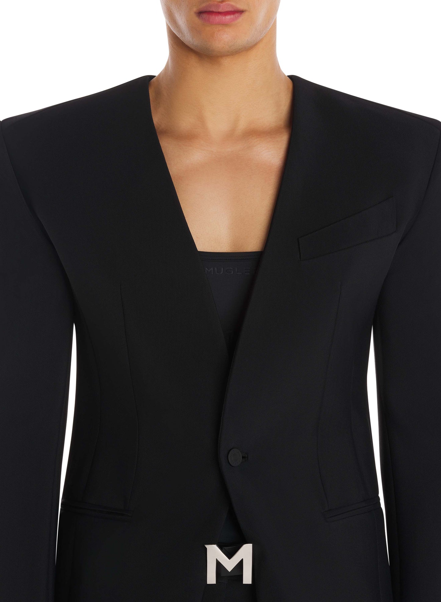 Collarless jacket