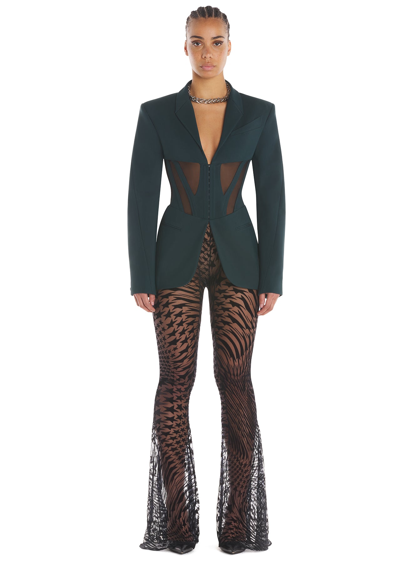 Flocked mesh trousers