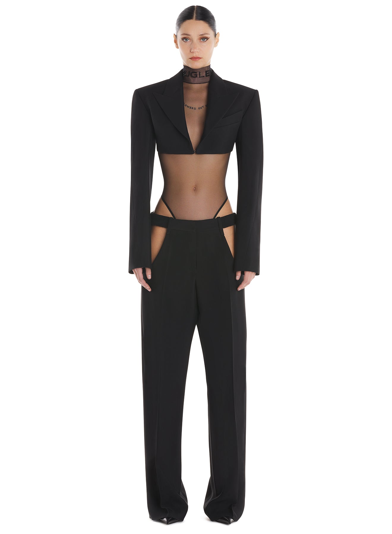 black cut-out trousers