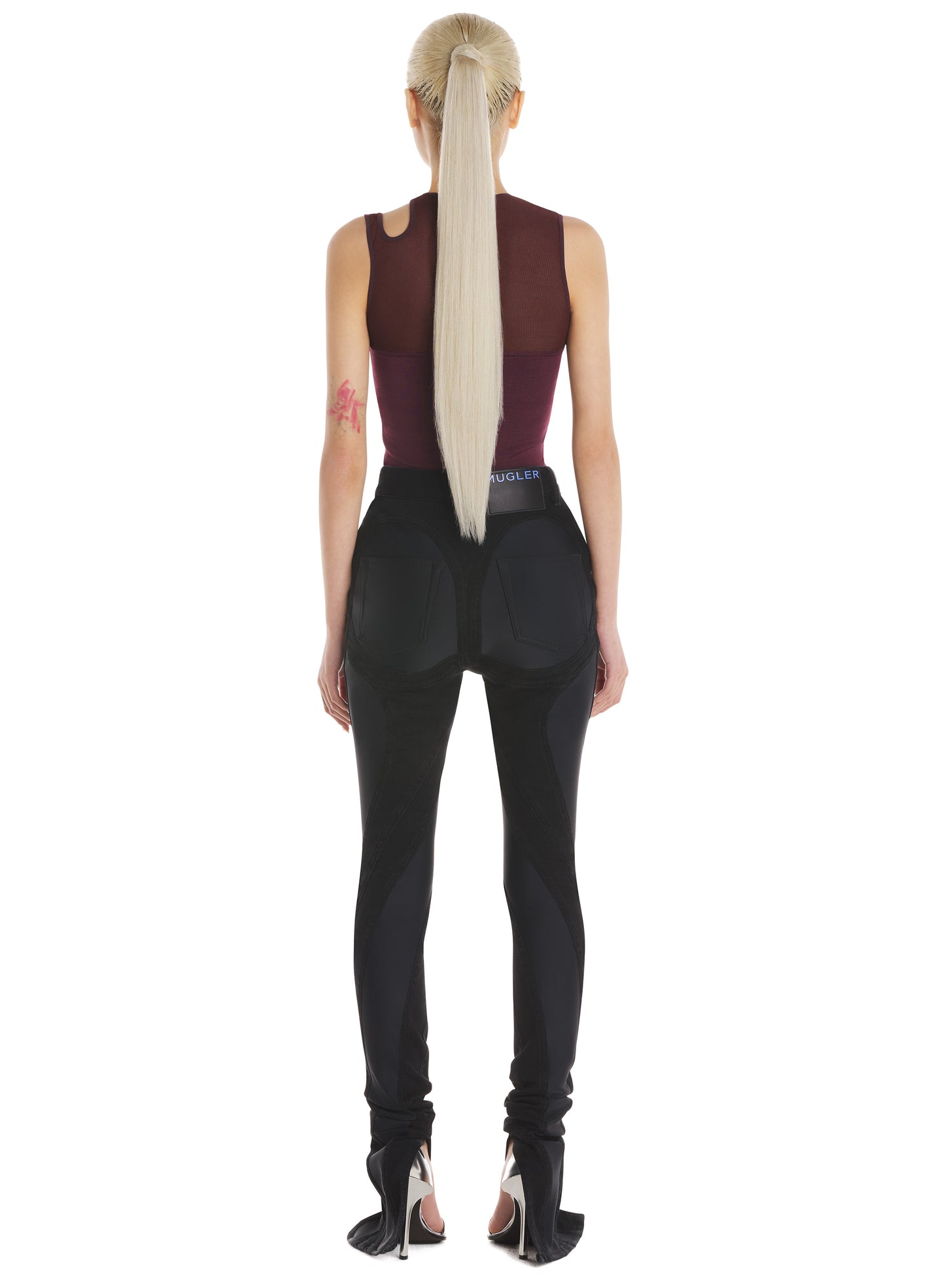 Slitted bi-material spiral jeans