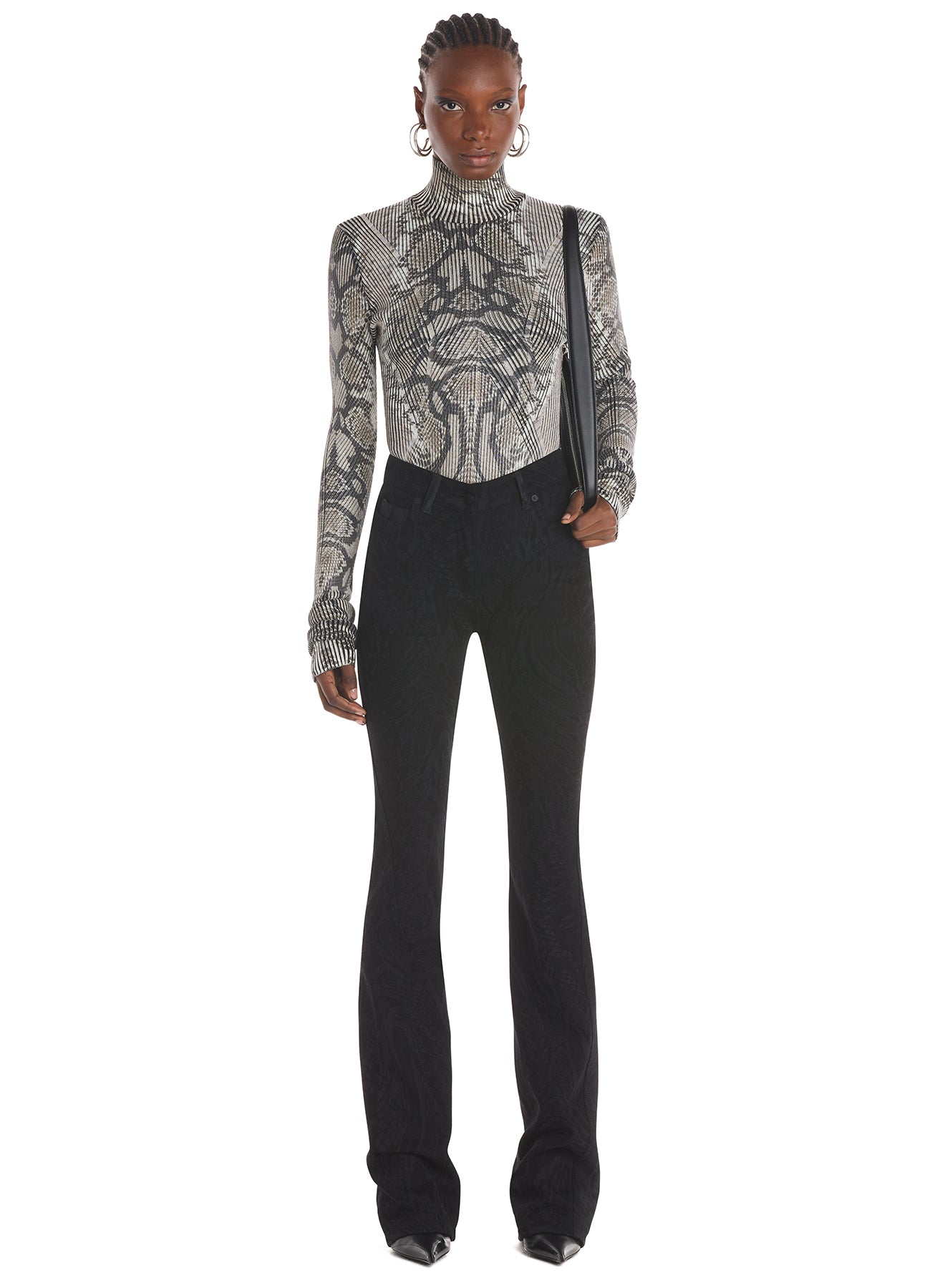 Flared denim trousers