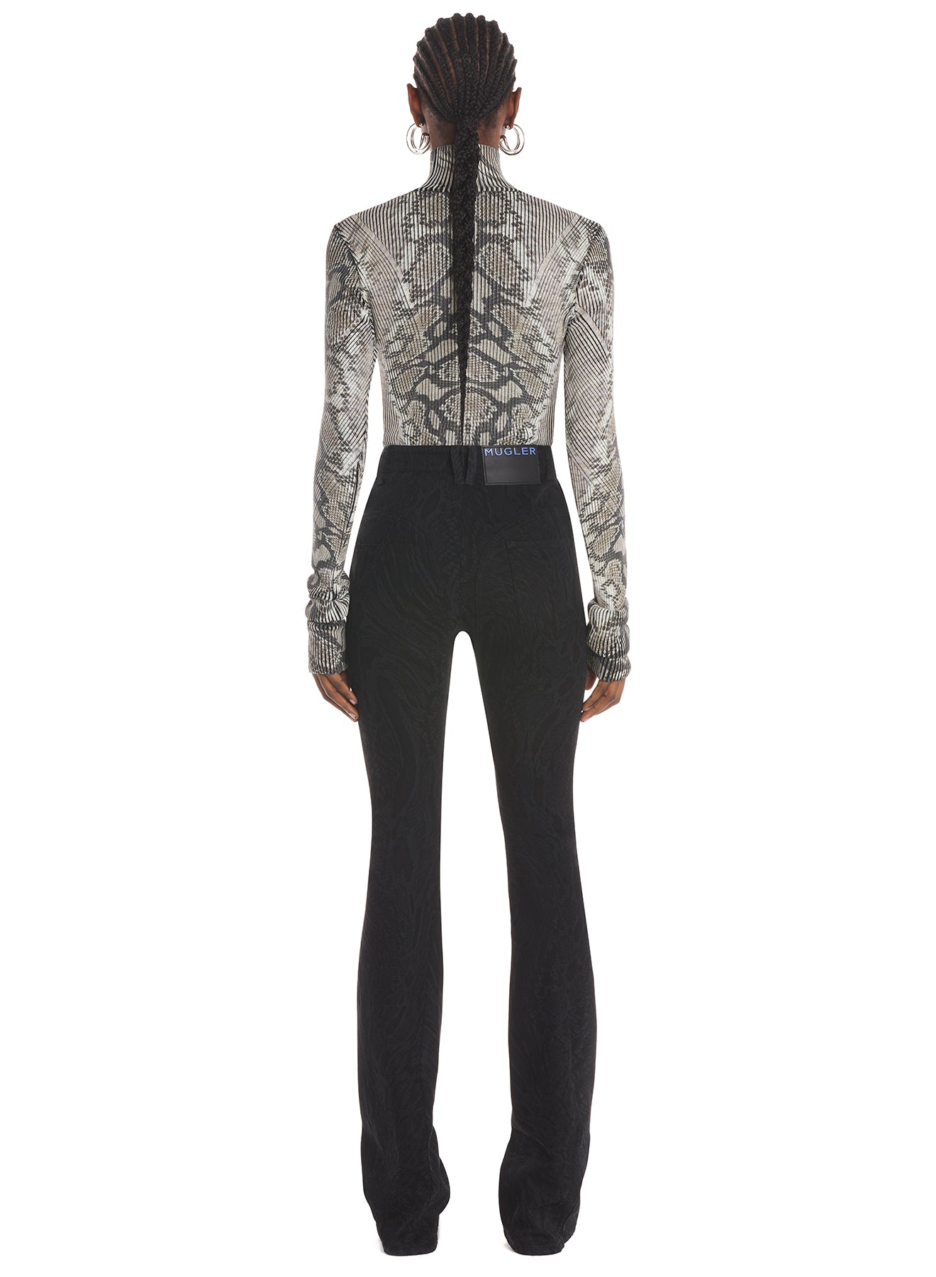 Flared denim trousers