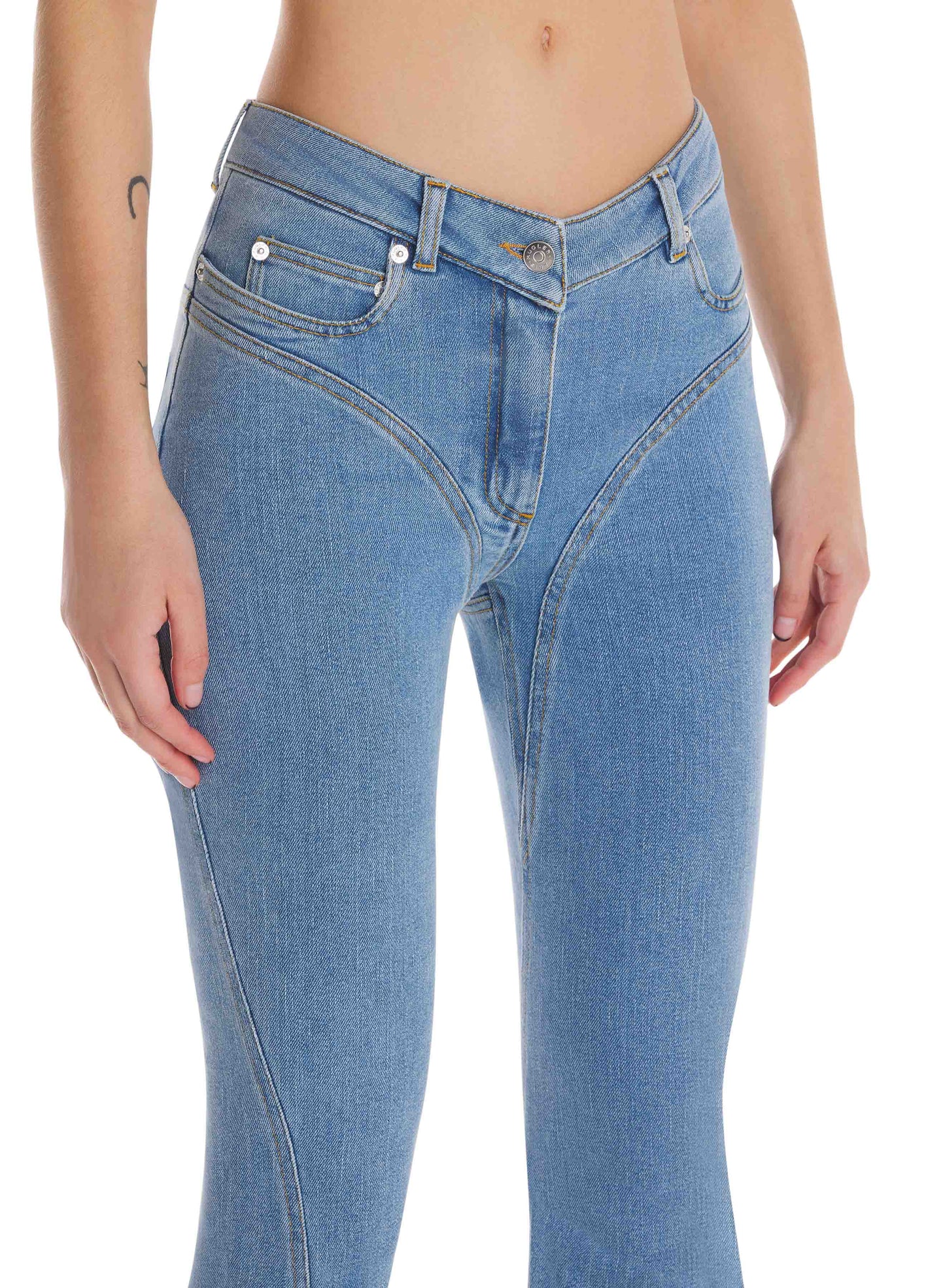 Flared denim trousers