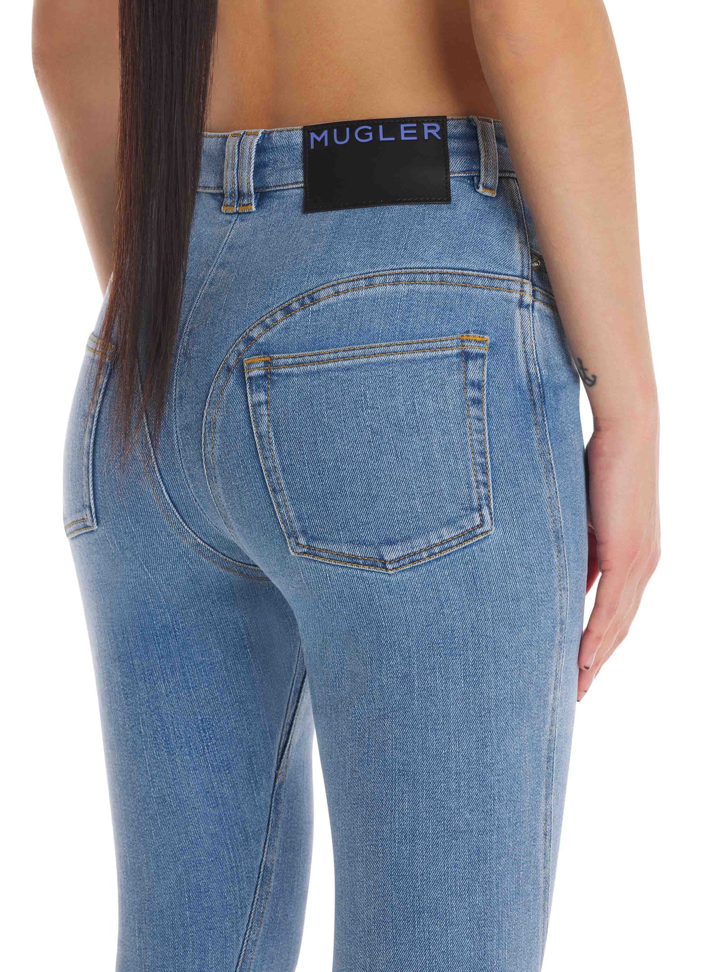 Flared denim trousers