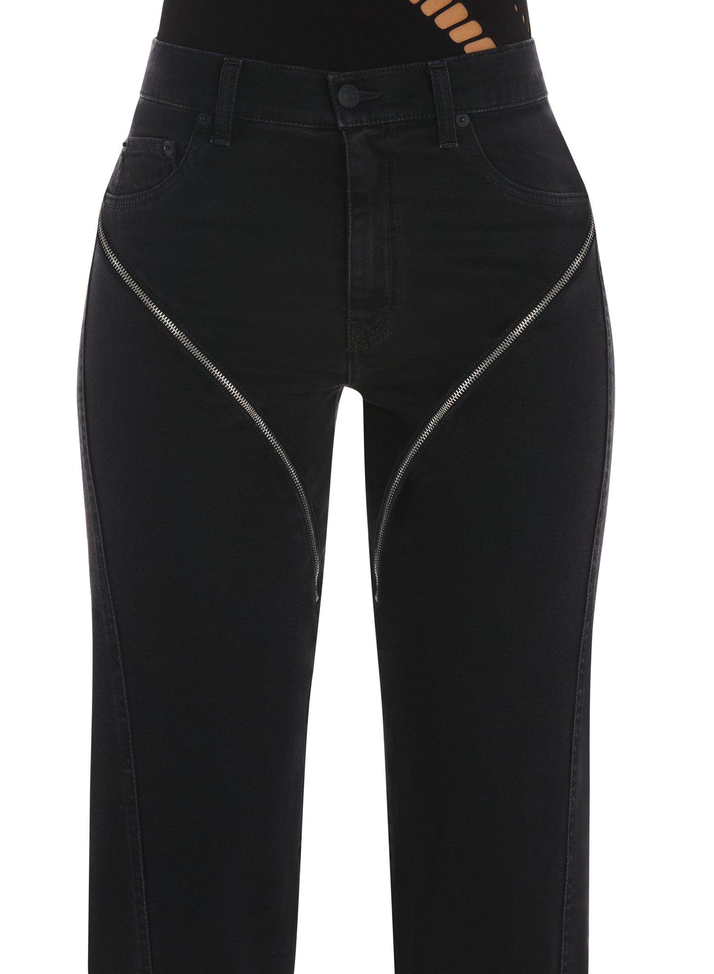 Cuffed zipper jeans