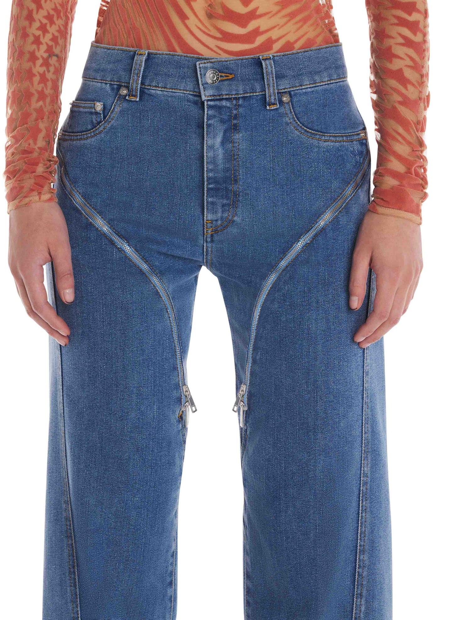Cuffed zipper jeans