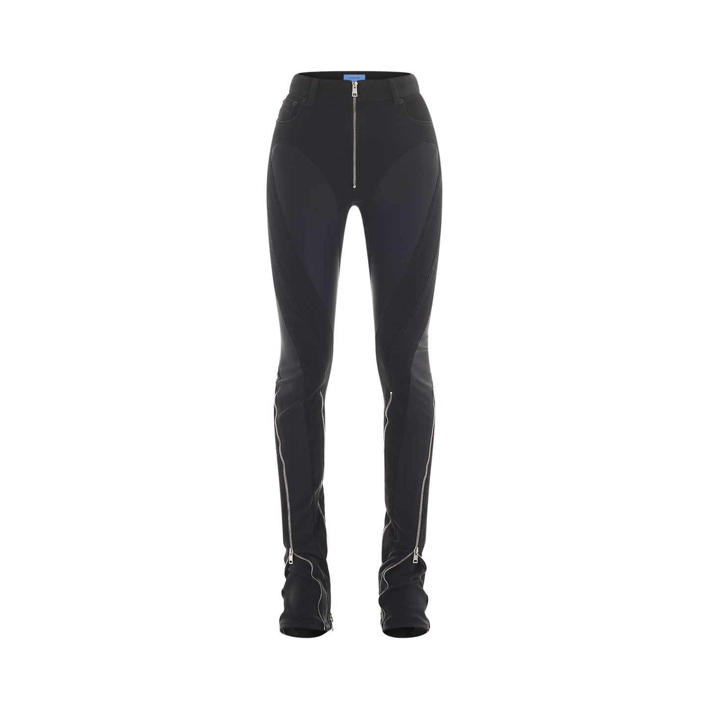 Zipped bi-material jeans