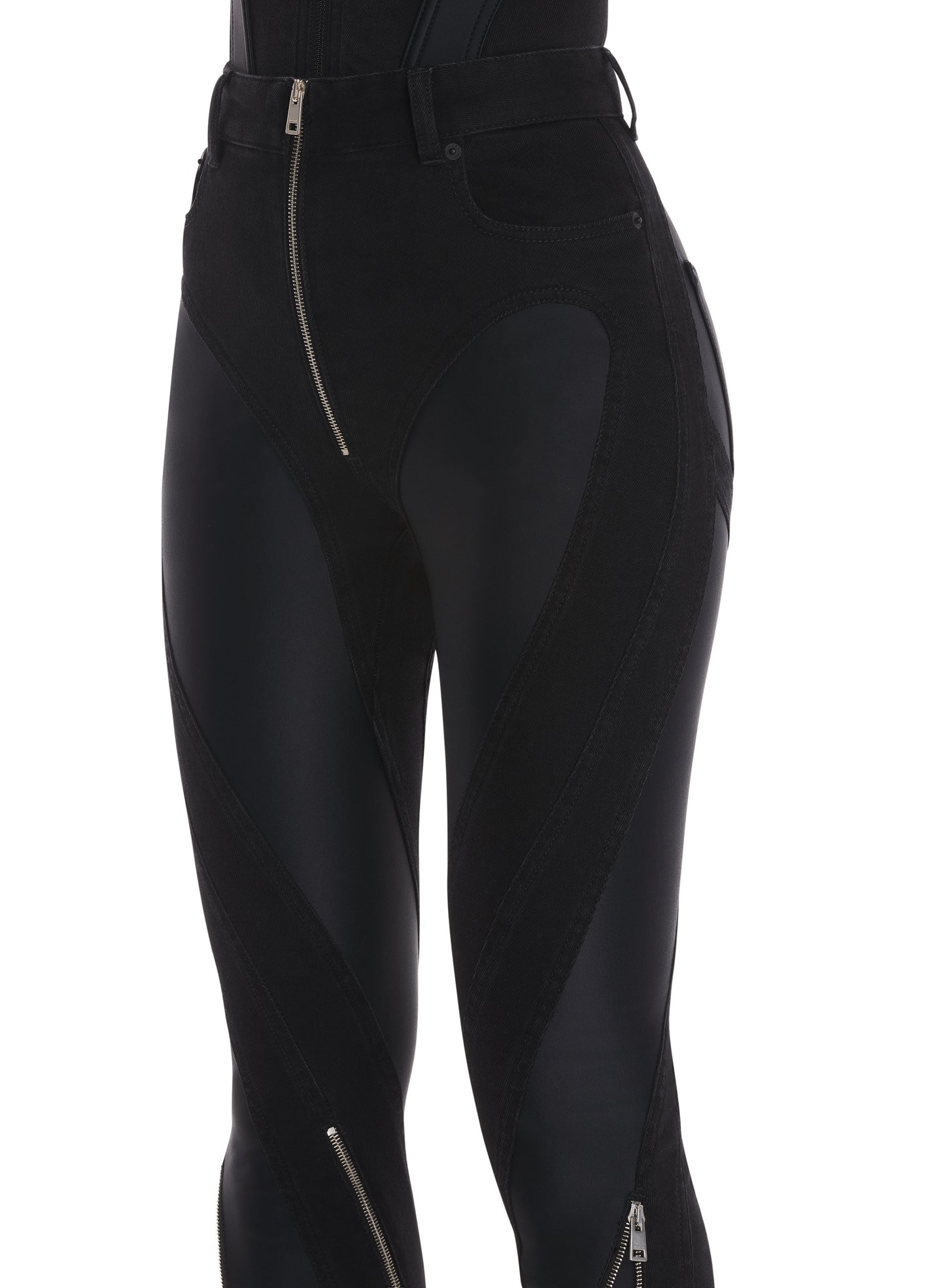 Zipped bi-material jeans