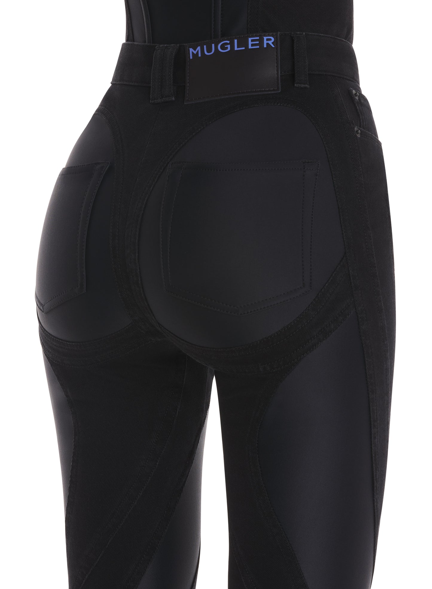 Zipped bi-material jeans