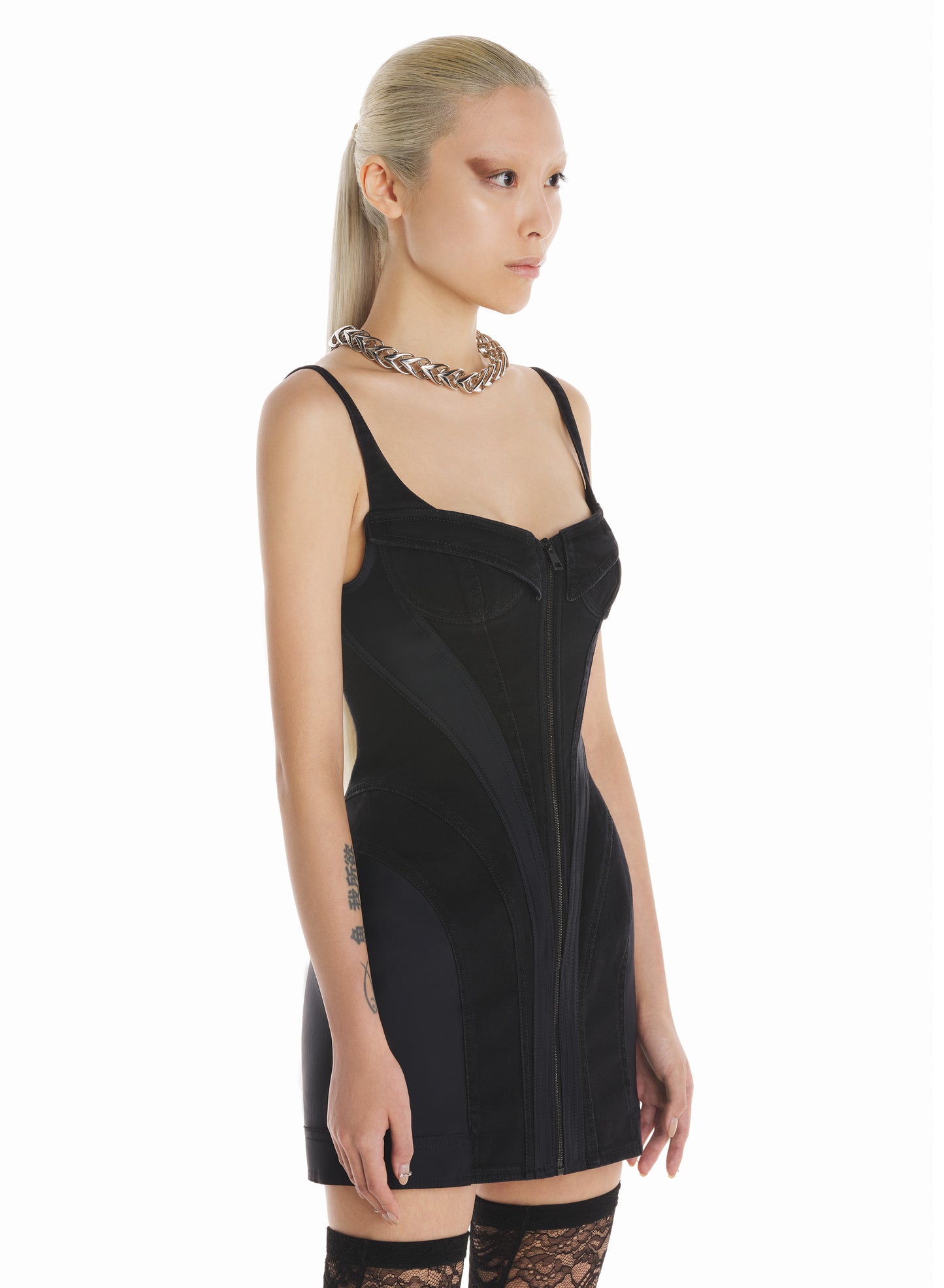 Corseted denim dress