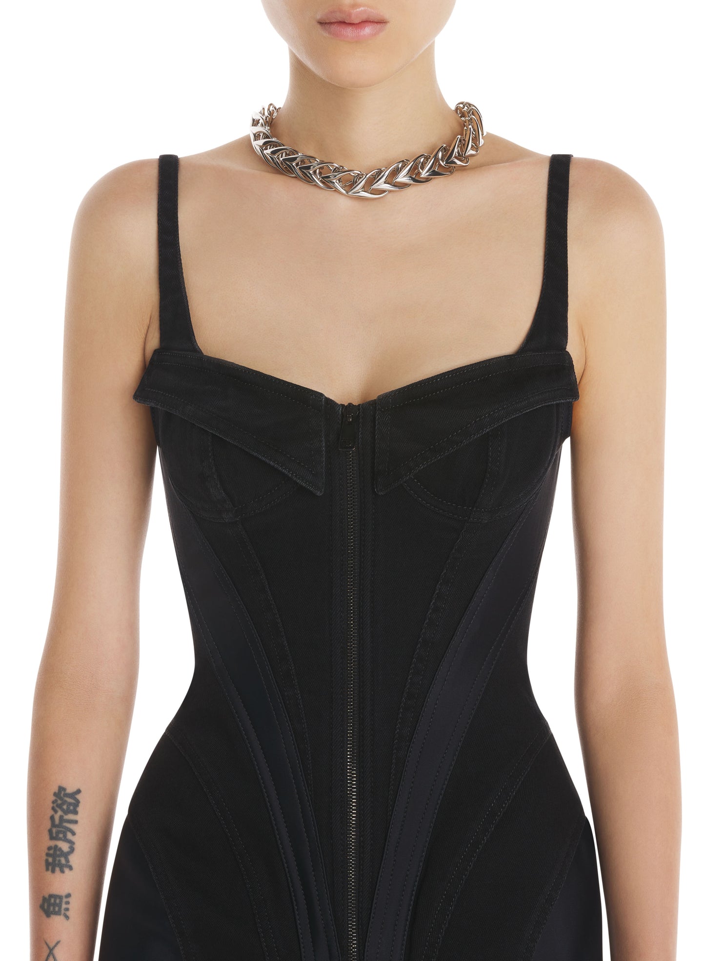 black corseted denim dress