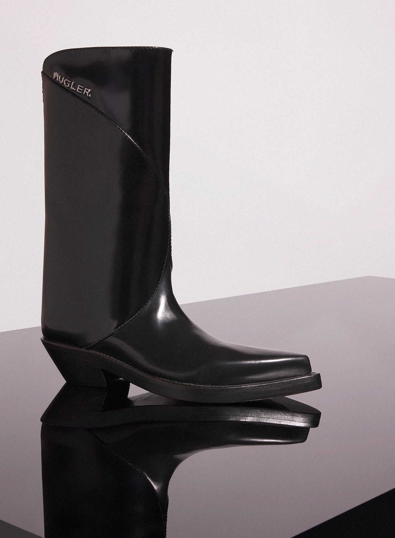 black shiny leather santiag boots MUGLER Official Website Mugler