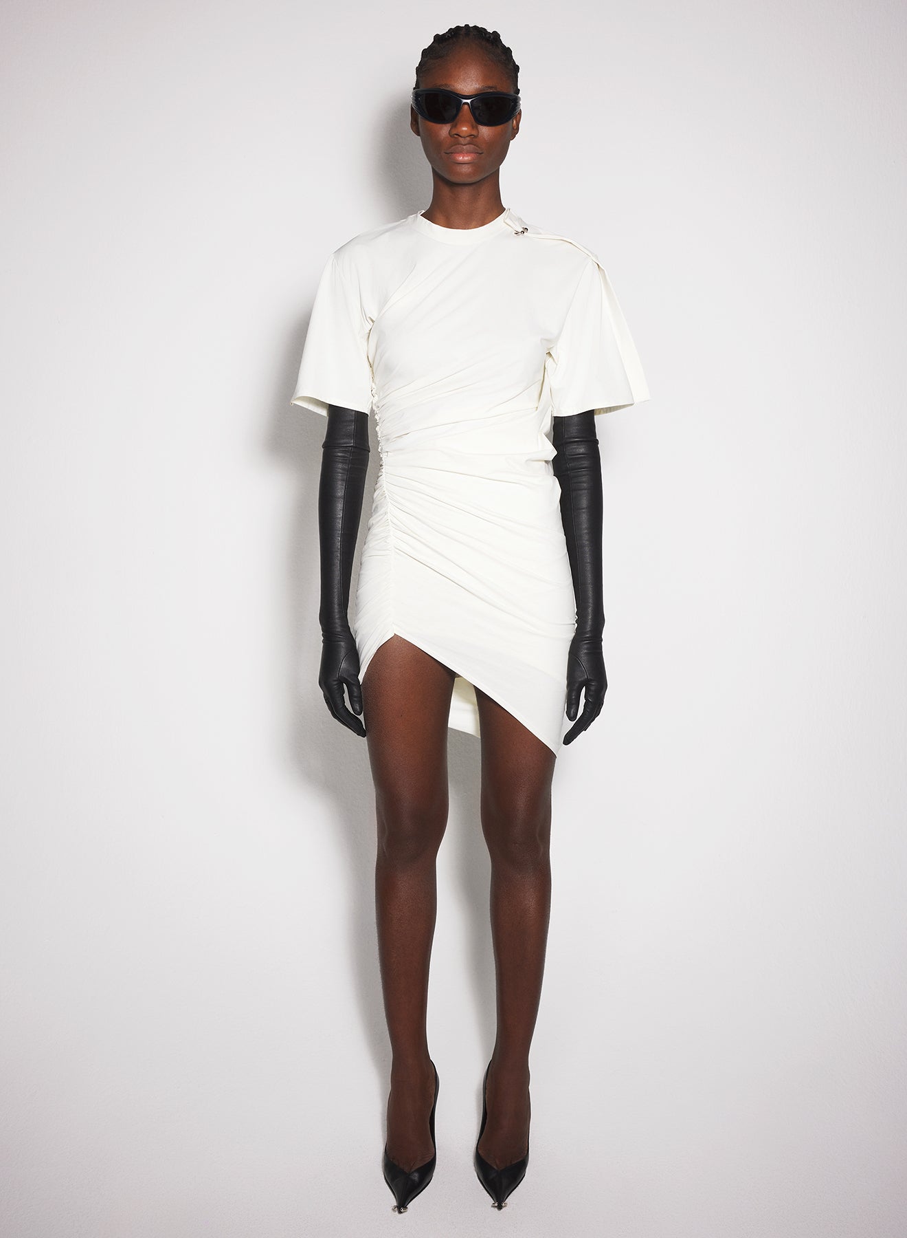 off-white draped pierced day dress