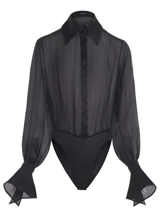 black organza shirt bodysuit