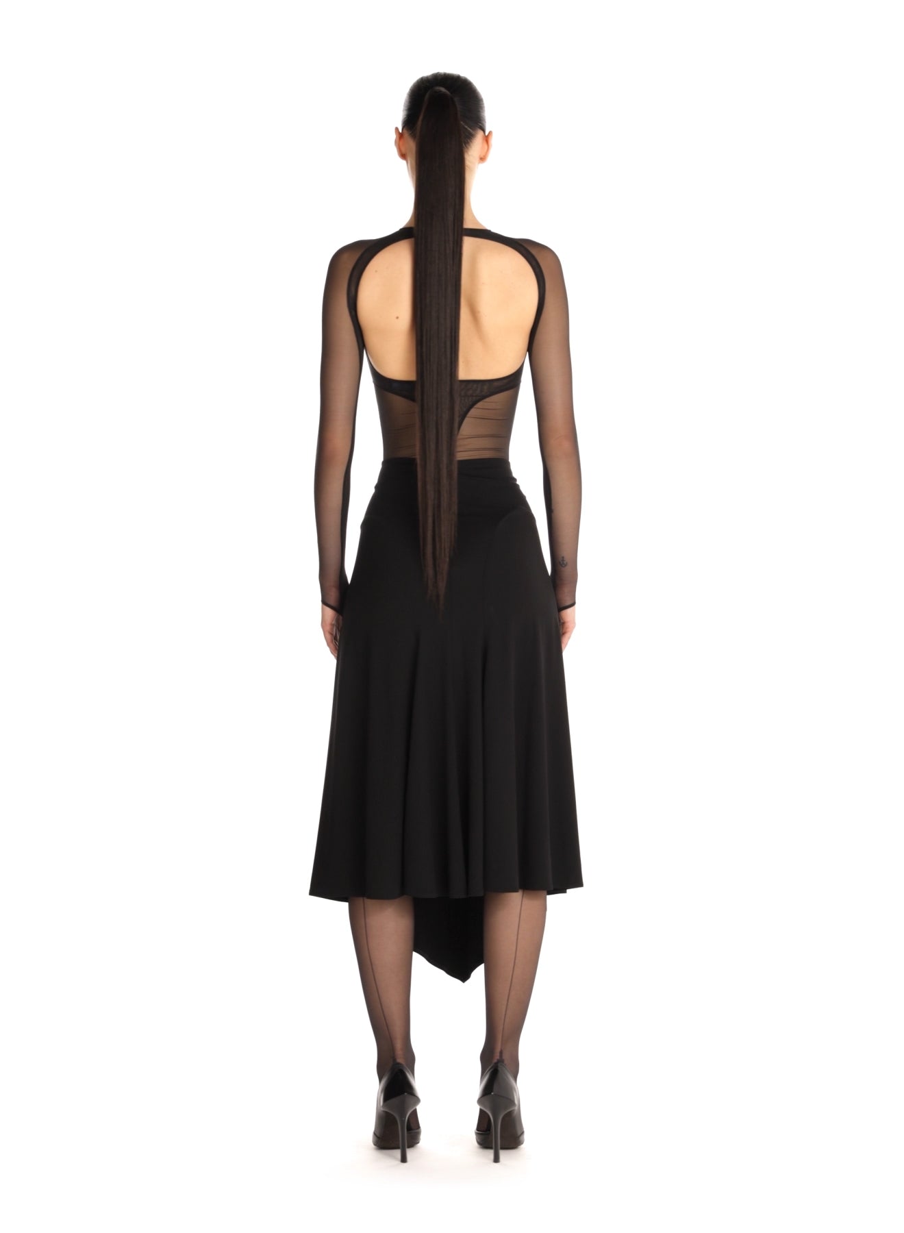 black criss-crossed multi-layer bodysuit