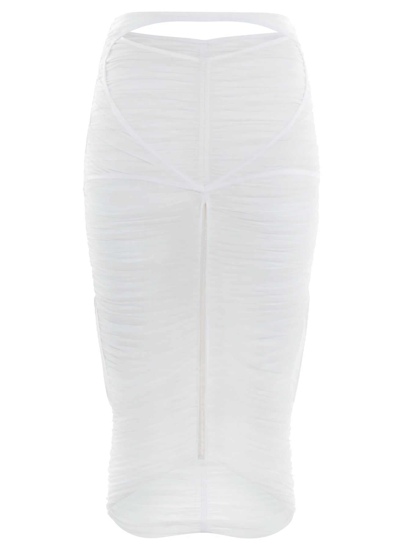 white ruched mesh skirt