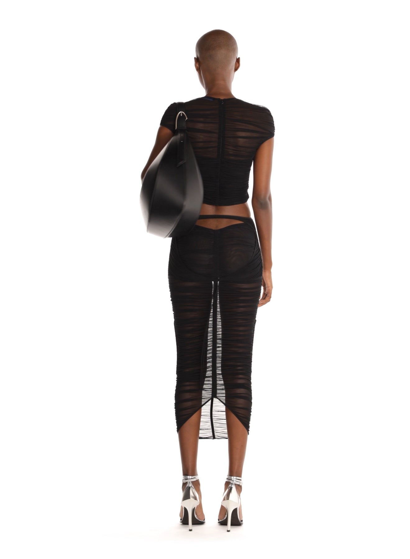 black ruched mesh skirt