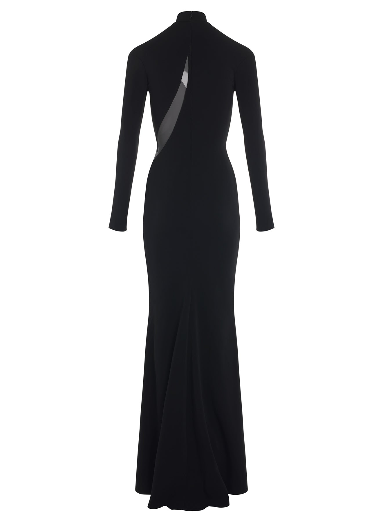 black tulle-insert crepe gown