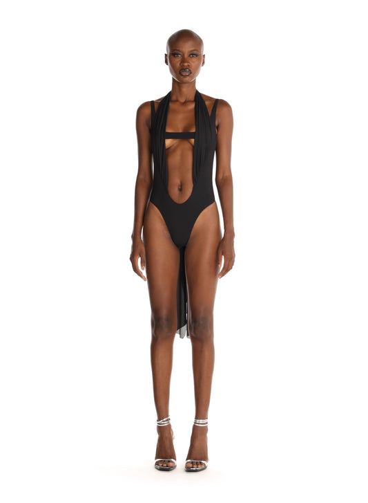 black one-piece cut-out swimsuit