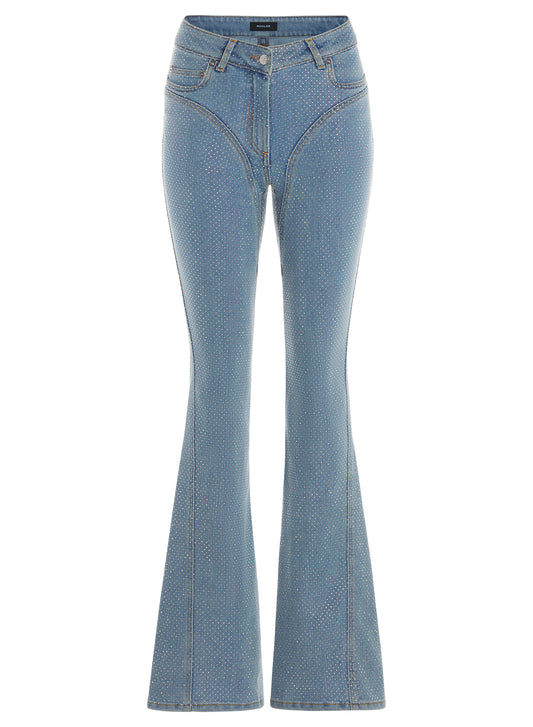 blue flared rhinestone jeans