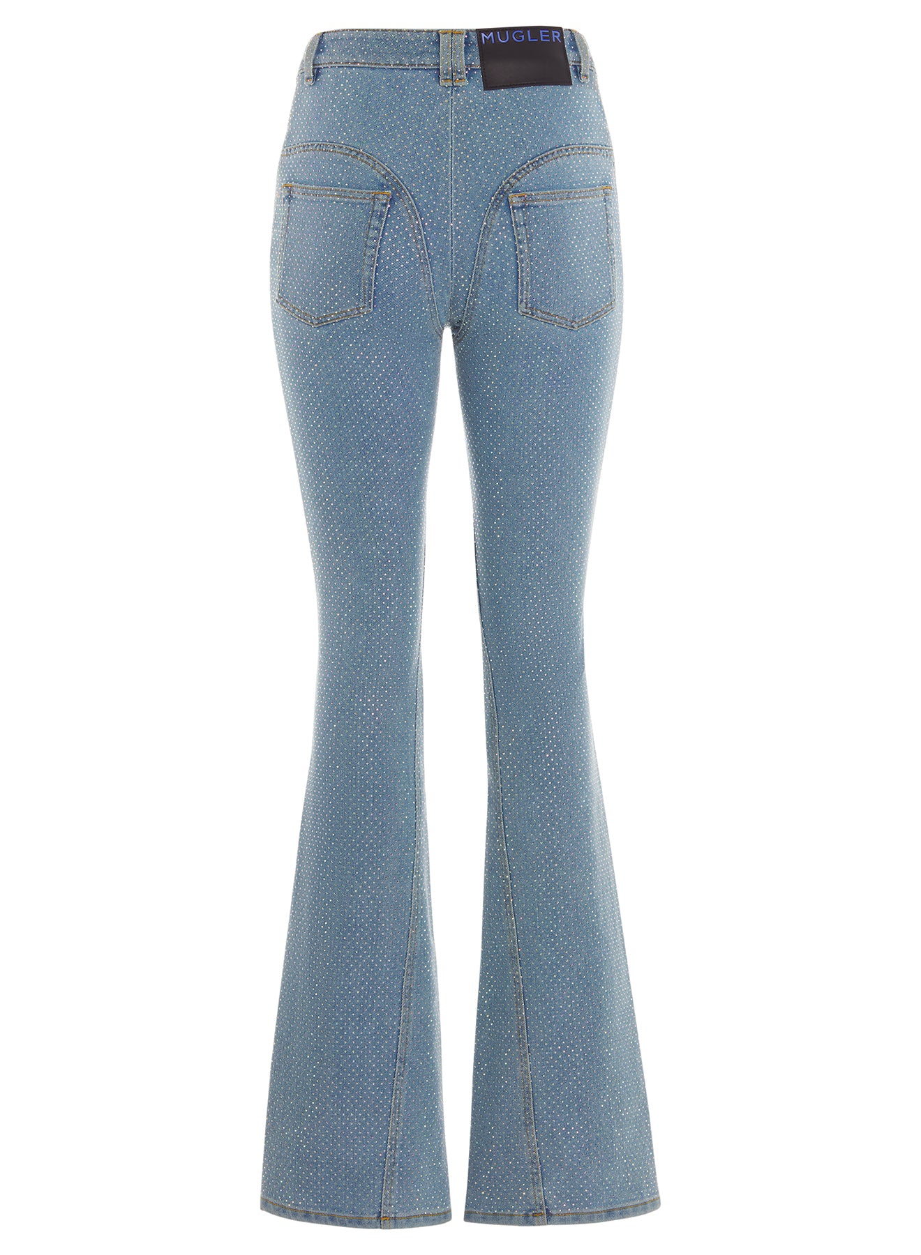 blue flared rhinestone jeans