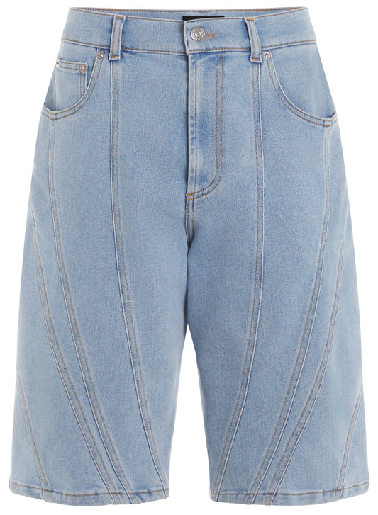 blue spiral baggy denim shorts
